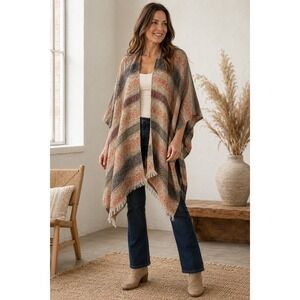 Quagga Geometric Southwestern Poncho Wrap Boho Western Minimalist Cotton OS